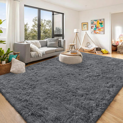 OLANLY Large Area Rug - Soft Fluffy Shaggy Indoor Carpet for Living Room & Bedroom | 8x12 Grey