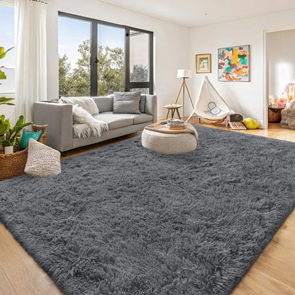 OLANLY 9x9 Machine Washable Large Area Rugs for Living Room, Bedroom, Soft Fluffy Shaggy Bedside Rug, Indoor Floor Carpet for Kids Girls and Boys, Dorms, Nursery, Home Decor Aesthetic, Grey