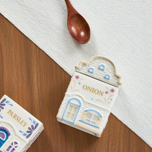 Bico Spice Cottages Ceramic Spice Jar Set - Hand-Painted, Airtight, 4 oz | Pink & White, Set of 2