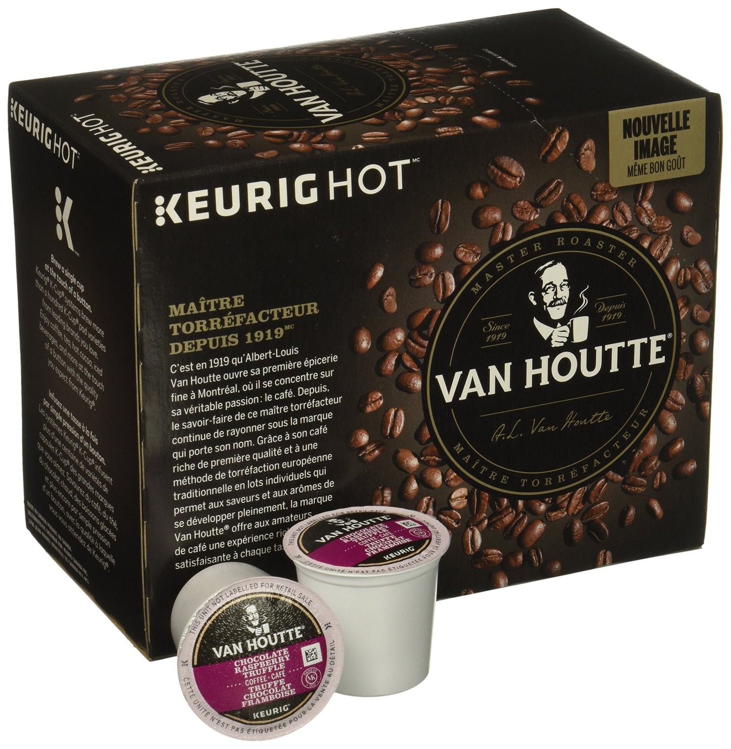 Van Houtte, Raspberry Chocolate Truffle, Single-Serve Keurig K-Cup Pods, Light Roast Coffee, 48 Count (2 Boxes 24 Pods)