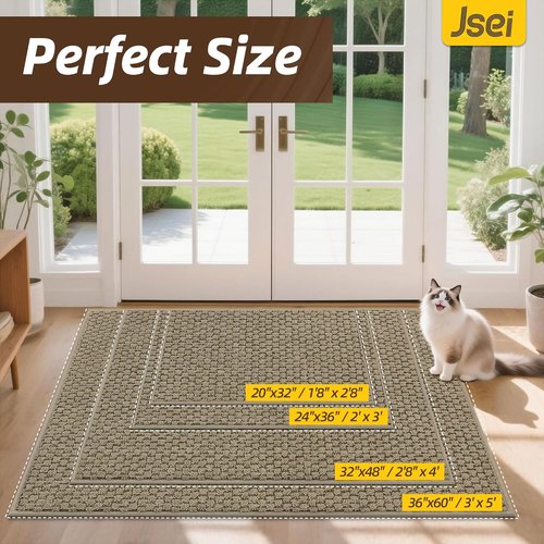 JSEI Dirt Trapper Door Mat - Non-Slip, Washable & Stain-Resistant Entryway Rug | 32"x48", Beige