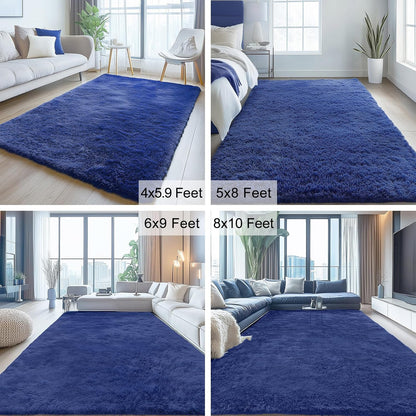 OLANLY Small Bedside Rug - Soft Fluffy Shaggy Throw Rug for Bedroom & Entryway | Navy Blue 2x3 ft