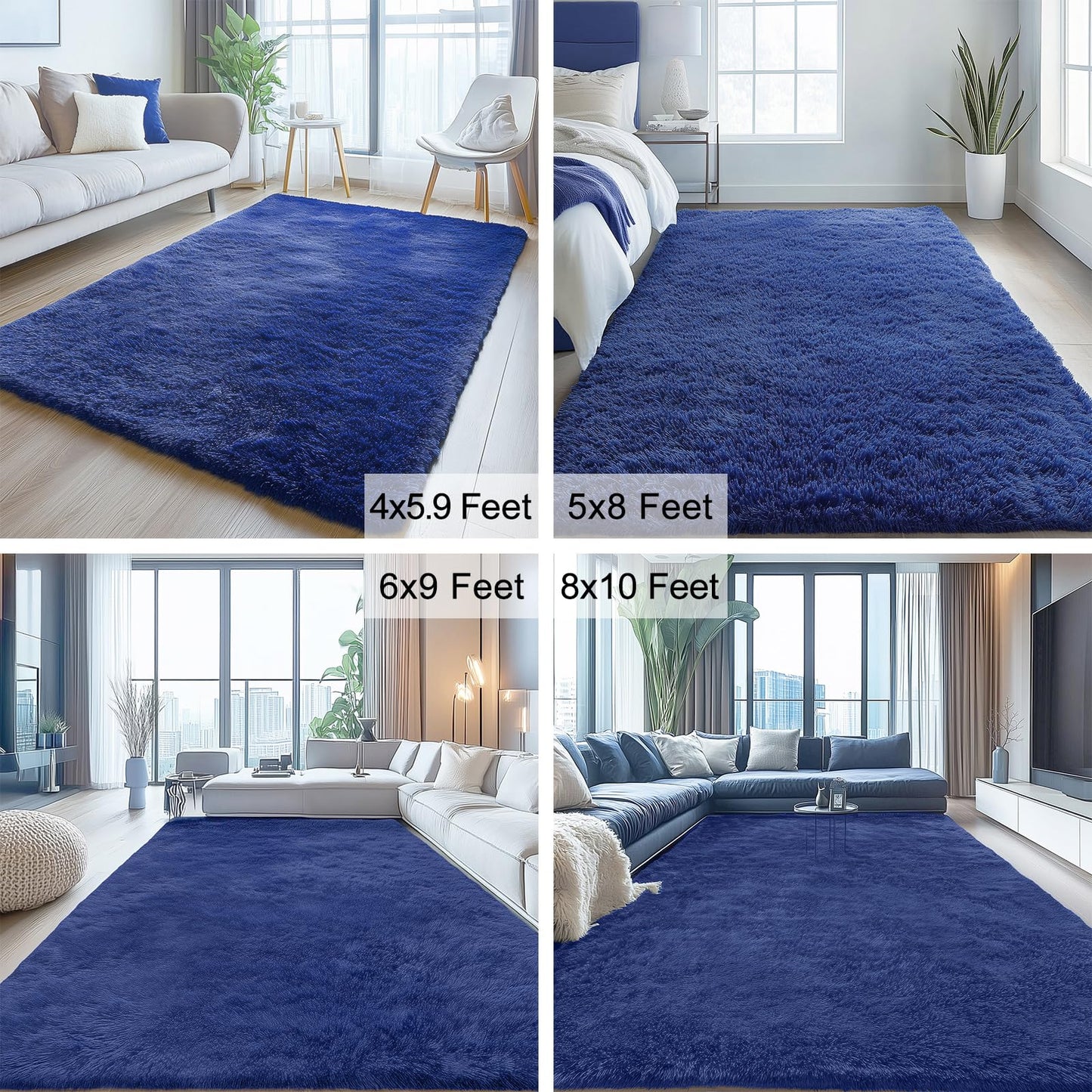 OLANLY 4x4 Machine Washable Accent Rug, Soft Fluffy Shaggy Area Rug for Bedroom, Living Room, Indoor Floor Carpet for Kids, Nursery, Home Decor, Navy Blue