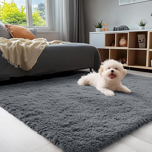OLANLY 4x4 Soft Fluffy Shaggy Accent Rug - Machine Washable Indoor Carpet for Bedroom & Nursery, Grey