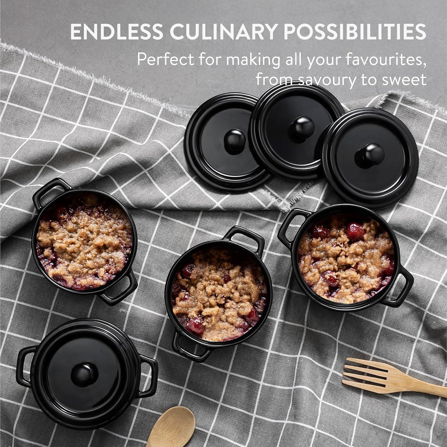 Navaris Mini Dutch Oven Casserole Dish Set - Oven-Proof with Lid - Easy Clean - 4 x 8 oz (237 ml) - Black