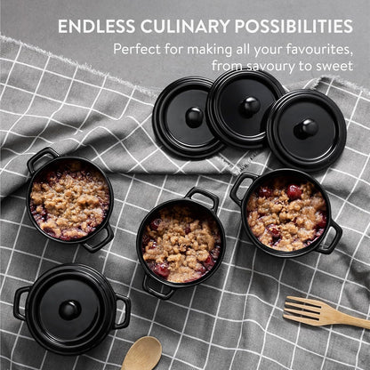 Navaris Mini Dutch Oven Casserole Dish Set - Oven-Proof with Lid - Easy Clean - 4 x 8 oz (237 ml) - Black