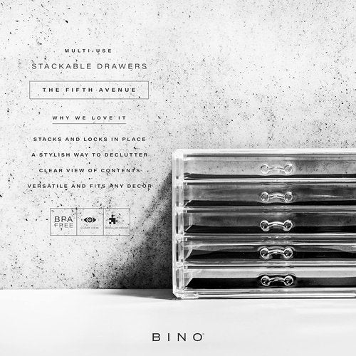 BINO The Manhattan Series Acrylic Makeup Drawer Organizer - 5 Clear Drawers for Beauty Storage | Cosmetic & Jewelry Organizer