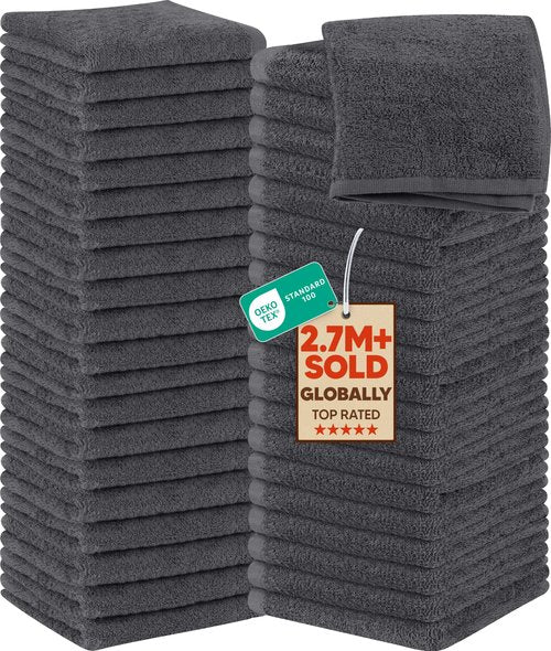 Utopia Towels Cotton Washcloths Set, 100% Ring Spun Cotton, Premium Flannel Face Cloths, Highly Absorbent and Soft Feel Fingertip Towels, 60 Pack, Grey