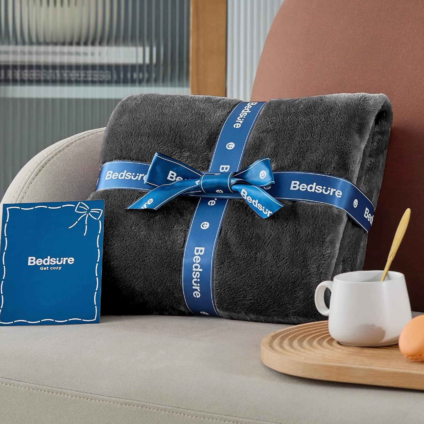 Bedsure GentleSoft Fleece Blanket - Soft, Lightweight, Plush Cozy Luxury in Dark Grey | Queen Size 90x90 Inches