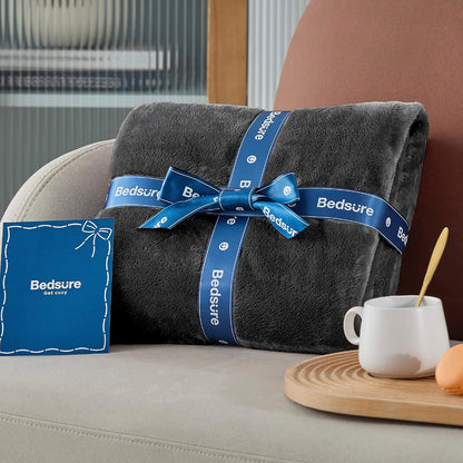 Bedsure GentleSoft Fleece Blanket - Soft, Lightweight, Plush Cozy Luxury in Dark Grey | Queen Size 90x90 Inches
