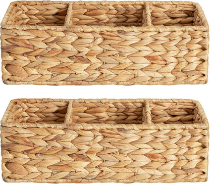 StorageWorks Wicker Basket - Stylish 3-Section Storage Solution for Shelves & Toilet Tanks | 2-Pack
