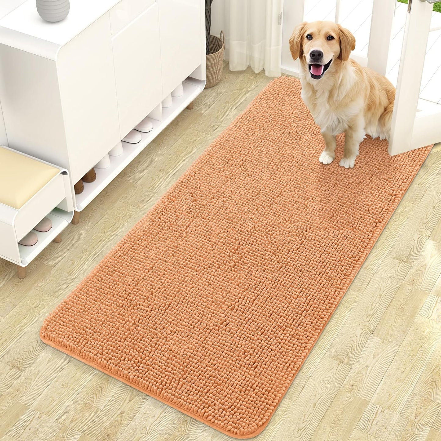 OLANLY Dog Door Mat - Absorbent Non-Slip Mud Mat for Indoor Use | Quick Dry Chenille, 47x24, Orange