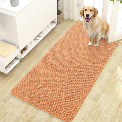 OLANLY Dog Door Mat - Absorbent Non-Slip Mud Mat for Indoor Use | Quick Dry Chenille, 47x24, Orange