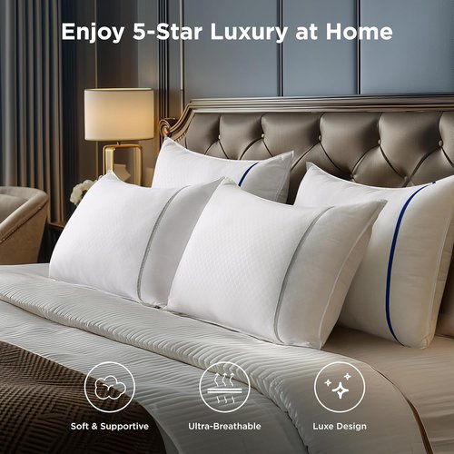 Bedsure Queen Pillows - Luxury Firm Sleeping Pillows with Diamond Design Cover | Set of 2, Fluffy Down Alternative Filling