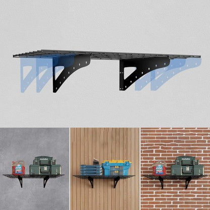 Garage Shelving | Wall Mounted Heavy Duty Set of 2 - 2 x 4 ft Floating Storage Rack, Max Load 250 lbs, Black