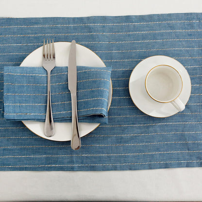 HSOFTIFY 100% Pure Linen Napkins Set of 4 -French Stripe 18 x 18 Inch Handmade Dinner Cloth Napkins Washable for Wedding, Parties, Everyday, Holidays, Indoor Outdoor (18"×18", Blue)