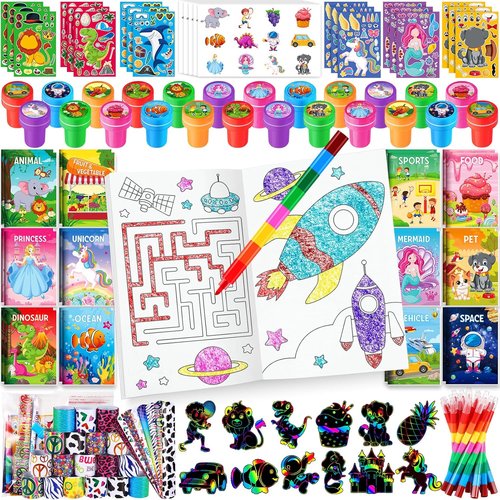 BenLouis Kids Party Favors Set - 96Pcs Mini Coloring Books, Crayons, Slap Bracelets & Stickers for Ages 4-12