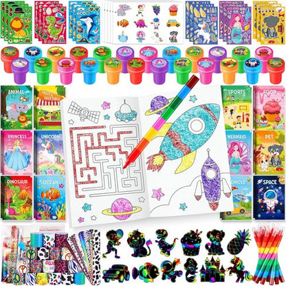 BenLouis Kids Party Favors Set - 96Pcs Mini Coloring Books, Crayons, Slap Bracelets & Stickers for Ages 4-12