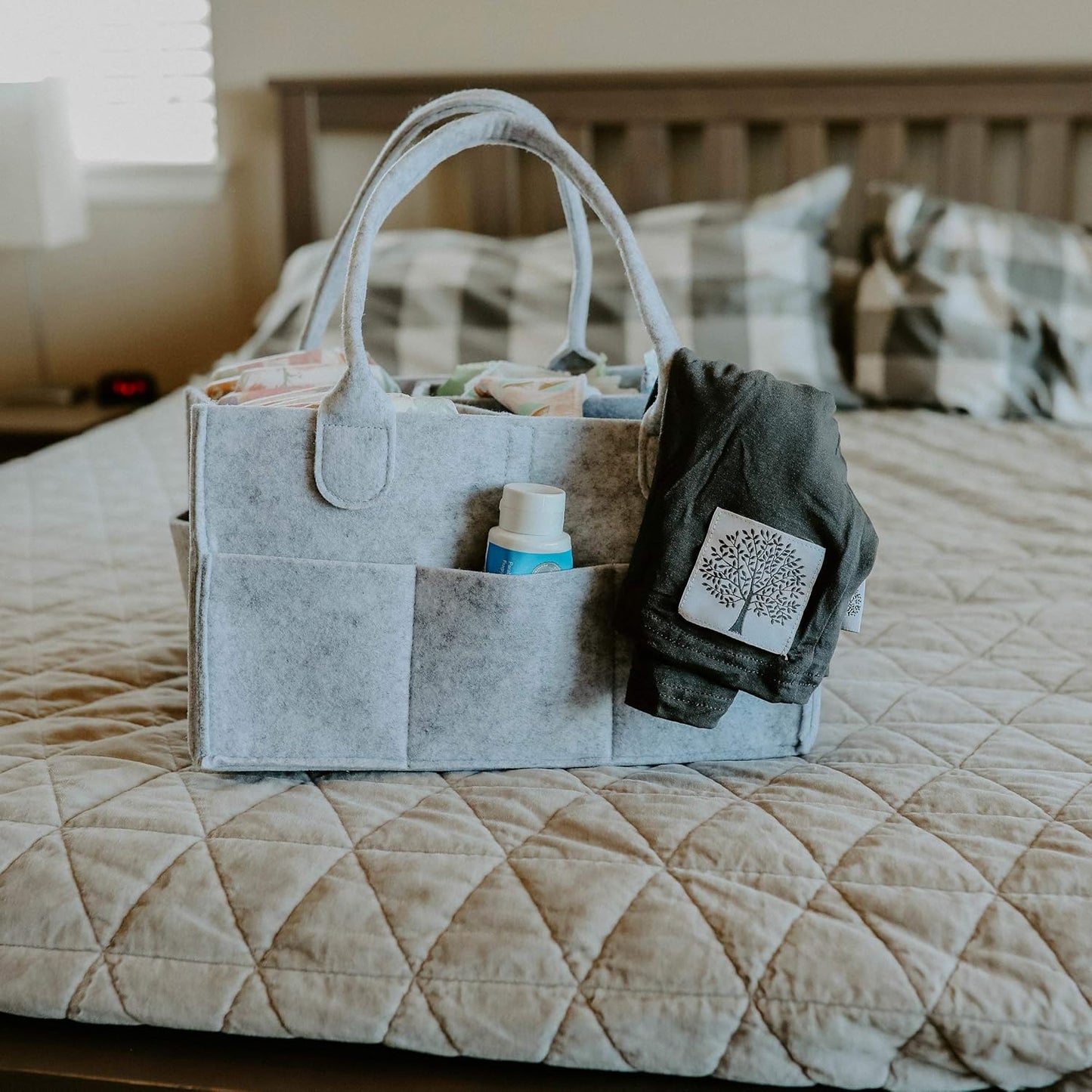 Parker Baby Diaper Caddy - Versatile Nursery Storage Bin & Car Organizer for Diapers - Gray