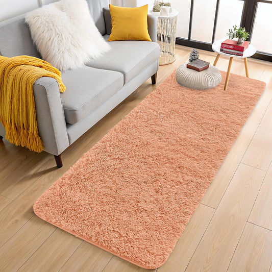 OLANLY Runner Rugs - Soft Fluffy Machine Washable 2x8 for Hallway & Bedroom | Muted Orange Decor
