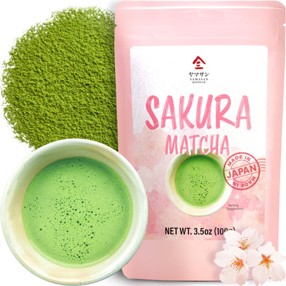 Japanese Matcha with Sakura Tea, Refreshing Aroma of Matcha and Cherry Blossoms, Great for Baking, Culinary Grade, Made in Japan(100g)【YAMASAN】