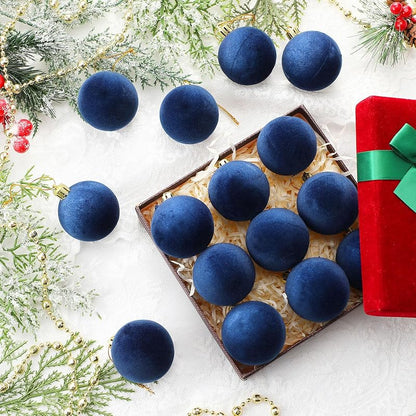 Menkxi 15 Pcs Blue Velvet Christmas Ornaments Ball 1.97'' - With Gold Buckle & Ribbon (Variation: Blue+15+Flocking Ball)