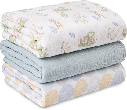 Skiennix Muslin Swaddle Blankets - 3 Pack Soft & Breathable Receiving Blankets, Large 38 x 40 Inches, Perfect for Newborns & Toddler Gifts