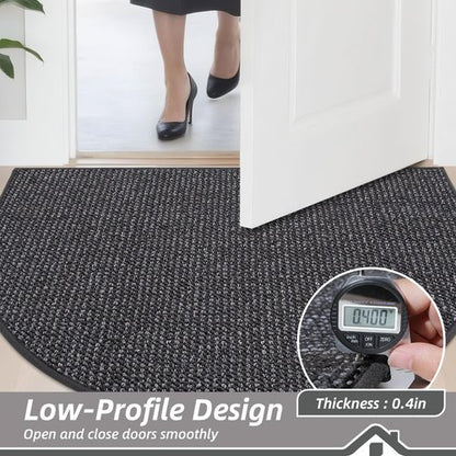 BEQHAUSE Dirt Trapper Door Mat 17" x 30" Half Circle Non-Slip Washable Doormats Entrance Rugs Absorbent Welcome Low Profile Floor Mats for Front Back Door and Entryway, Charcoal