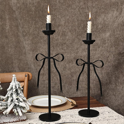 Skiennix Black Taper Candlestick Holders - Set of 2 Modern Metal Candle Stands for Dining Table Decor