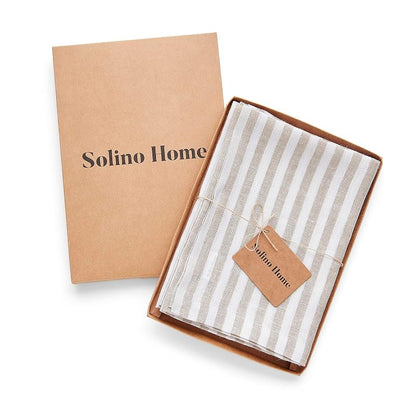 Solino Home 100% Linen Dinner Napkins Set of 4 - Natural & White 20 x 20 in (Variation: 01: Natural & White+20" x 20" Set of 4)