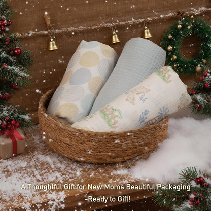 Skiennix Muslin Swaddle Blankets - 3 Pack Soft & Breathable Receiving Blankets, Large 38 x 40 Inches, Perfect for Newborns & Toddler Gifts