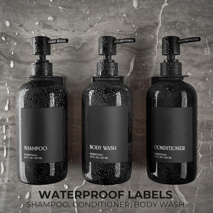 Stylish Shampoo & Conditioner Dispenser Set - Modern Wall-Mount 21oz Soap Bottles with Labels
