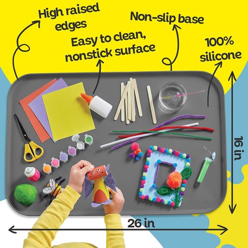 Just Messin’ Silicone Art Mat - Reusable Non-Slip Heat-Resistant Craft Mat with Raised Edges | 16"x26", Gray