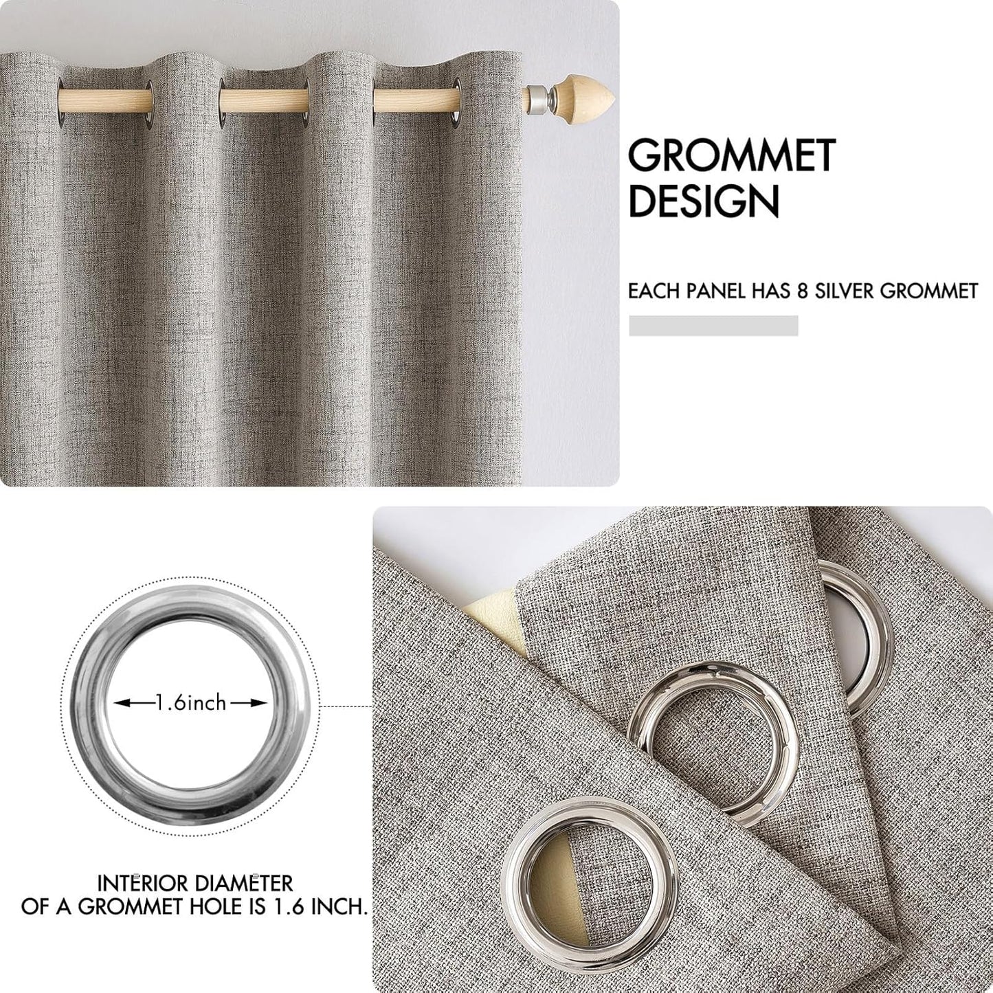 MIULEE 100% Blackout Linen Textured Curtains - Thermal Insulated Warm Taupe Drapes | 52 x 90 Inch (2 Panels)