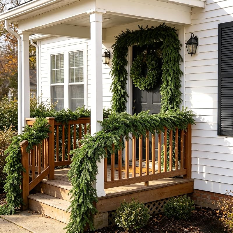2 Pcs 9 Ft Norfolk Pine Garlands - Real Touch Artificial greenery, indoor/outdoor