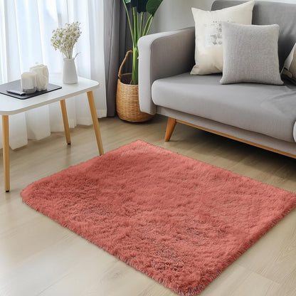 OLANLY Soft Fluffy Shaggy Rug - Machine Washable 3x5 Bedside Carpet for Kids & Nursery | Rust Red
