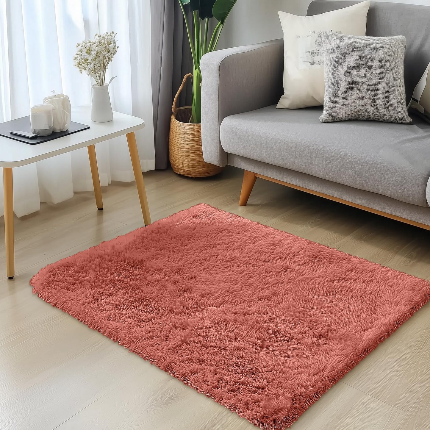 OLANLY 2x3 Machine Washable Small Bedside Rug, Soft Fluffy Shaggy Entryway Throw Rugs for Bedroom, Living Room, Indoor Floor Carpet for Kids Girls and Boys, Home Decor Aesthetic, Rust Red