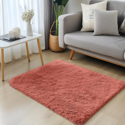 OLANLY 2x3 Machine Washable Small Bedside Rug, Soft Fluffy Shaggy Entryway Throw Rugs for Bedroom, Living Room, Indoor Floor Carpet for Kids Girls and Boys, Home Decor Aesthetic, Rust Red