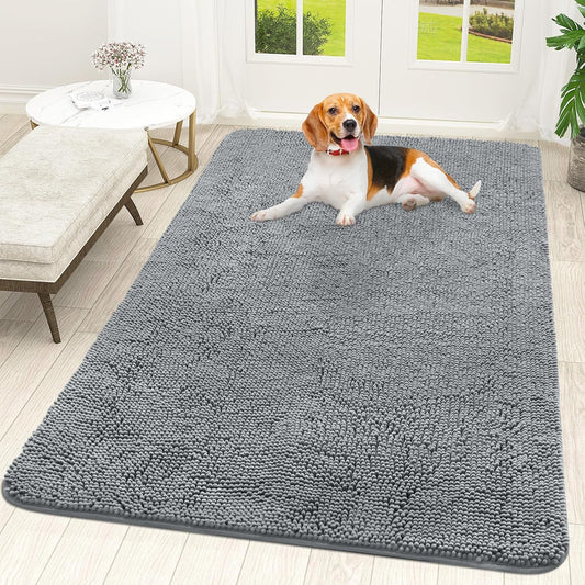 OLANLY Dog Door Mat - Absorbent Non-Slip Chenille Mat for Muddy Paws | 59x35 Grey Indoor Entryway Carpet
