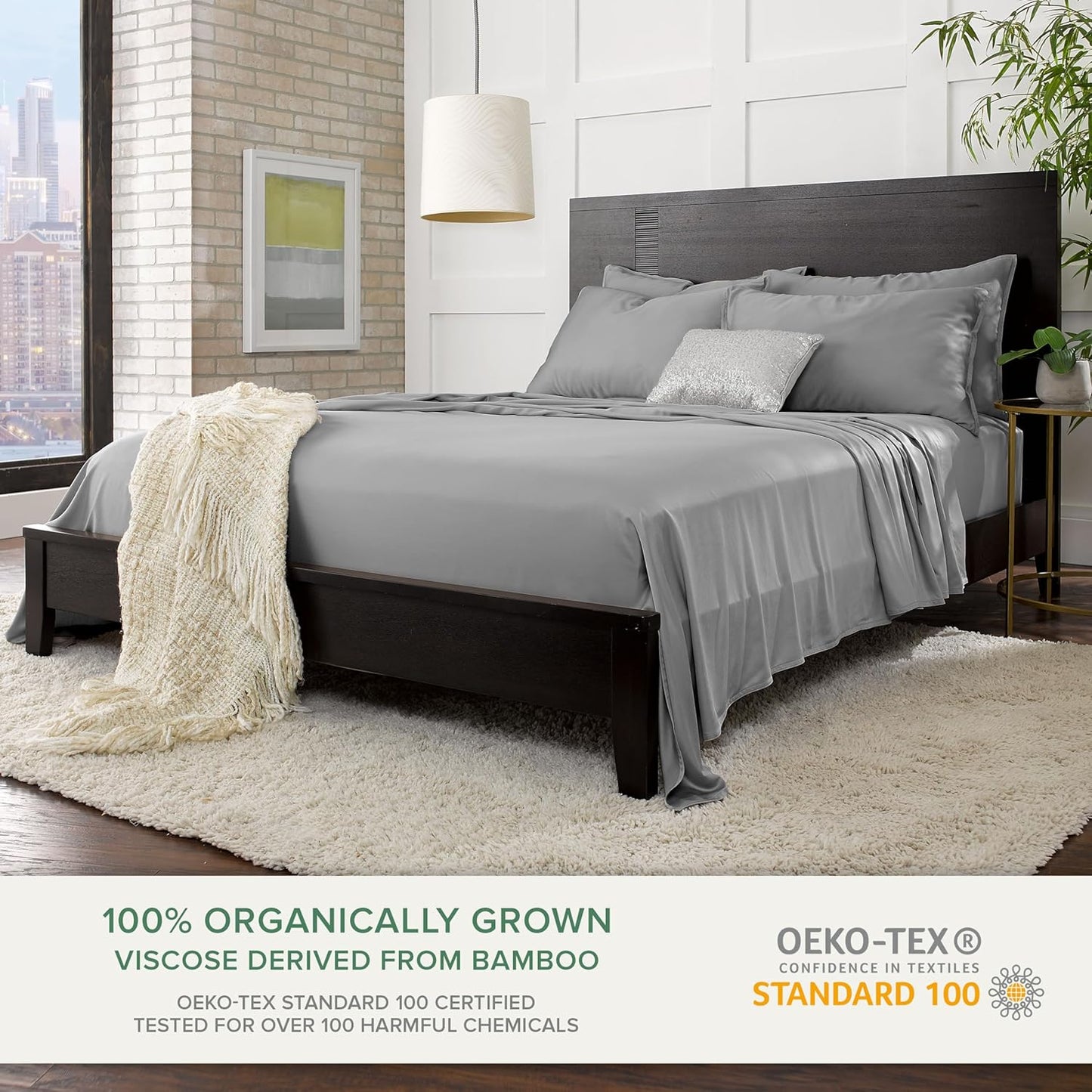 Pure Bamboo Queen Sheets - Luxuriously Soft & Cooling 100% Organic Viscose Bed Set | Stone Grey, 2-Year Quality Promise
