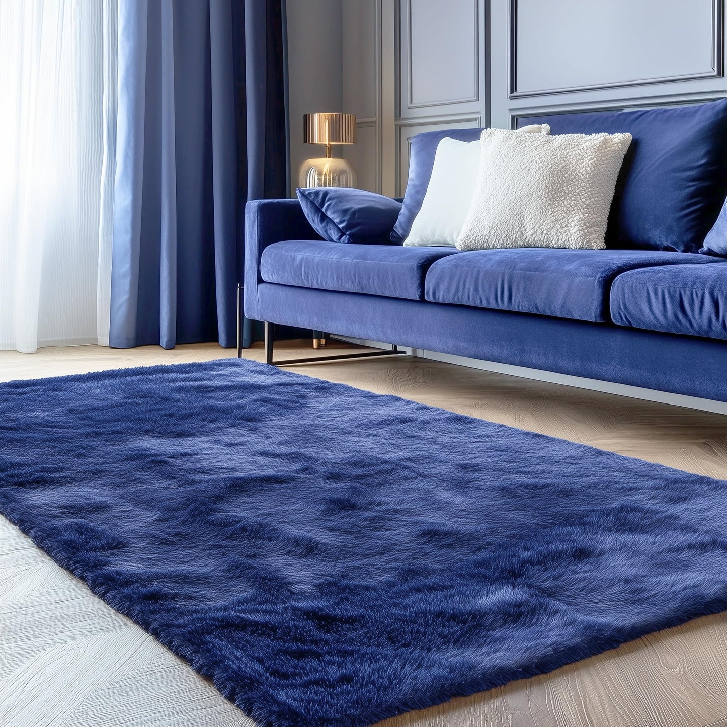OLANLY 4x5 Machine Washable Accent Rug, Soft Fluffy Shaggy Area Rug for Bedroom, Living Room, Indoor Floor Carpet for Kids, Nursery, Home Decor, Navy Blue