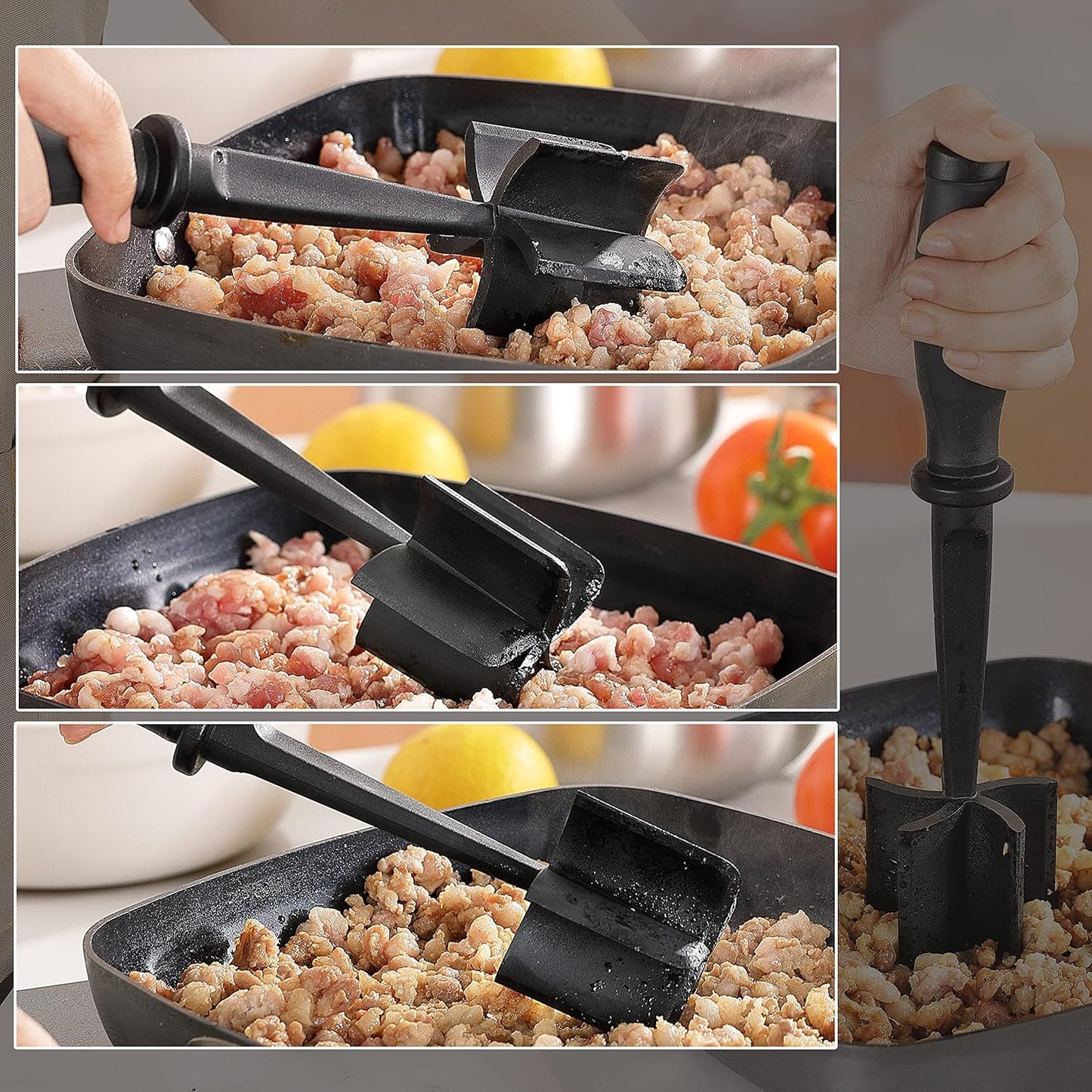 Skiennix Meat Chopper - Heat Resistant 5-Blade Ground Beef Masher | Nylon Kitchen Tool