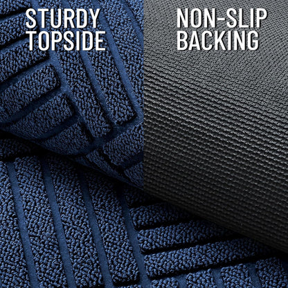 OLANLY Heavy-Duty Front Door Mat - Absorbent Non-Slip Indoor/Outdoor Doormat | Navy Blue Diamond 29.5x17