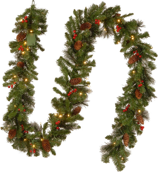 National Tree Company 9 ft Pre-Lit Crestwood Spruce Christmas Garland - Glitter, Pinecones & 50 LED Lights