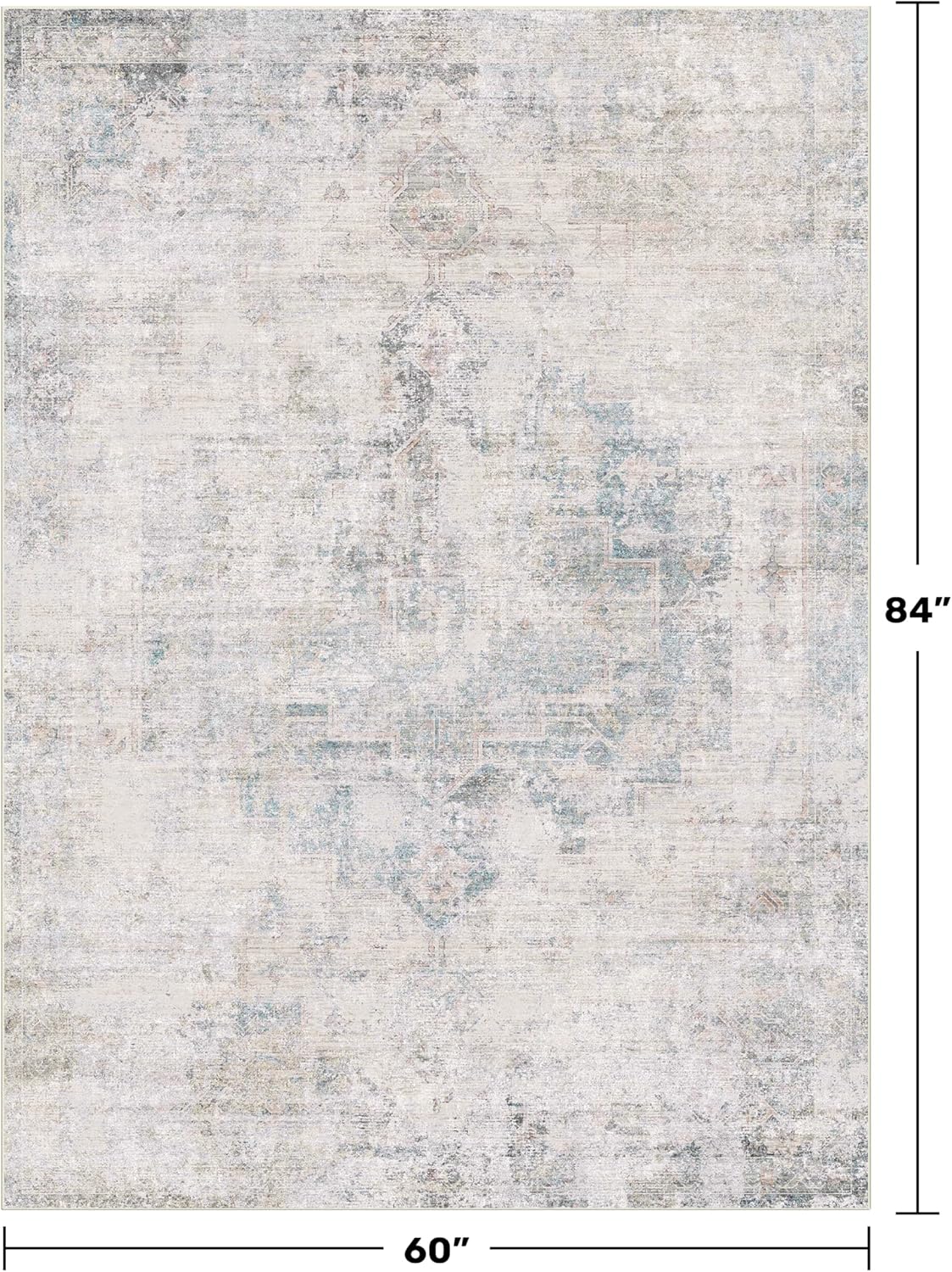 Regine Switzerland Low Pile Office Rugs - 5x7 Abstract Non-Slip Rugs for Living Room & Entryway, Cream Slate Blue