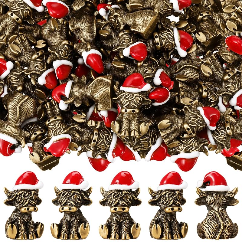 Highland Cow Christmas Figurine Set - 50 Mini Brass-Finish Zinc Alloy Sculptures, Variation: Highland Cow
