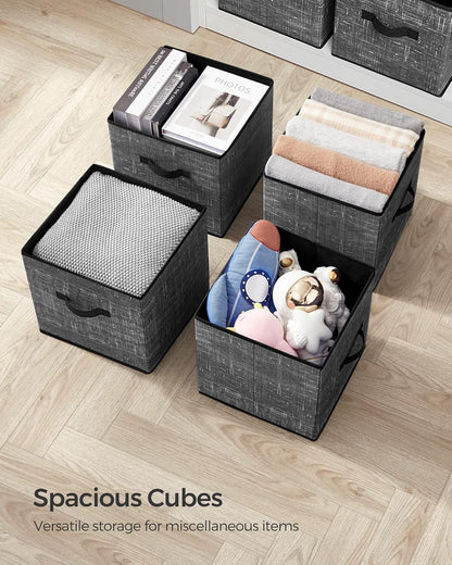 SONGMICS Storage Cubes - 13-Inch Foldable Non-Woven Fabric Bins with Double Handles | Set of 6, Classic Black