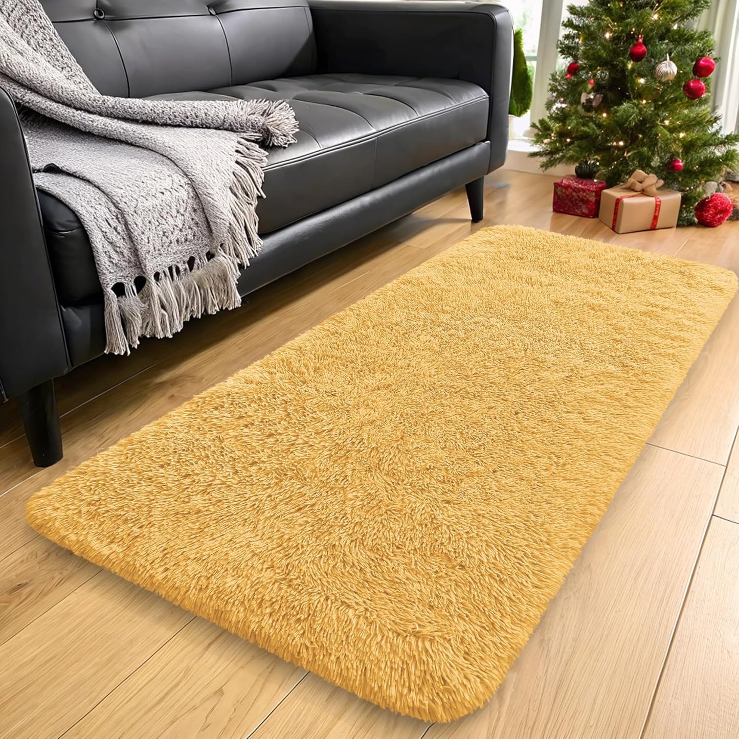 OLANLY Runner Rugs - Soft, Machine Washable Shaggy Design for Hallways & Bedrooms | Mustard Yellow
