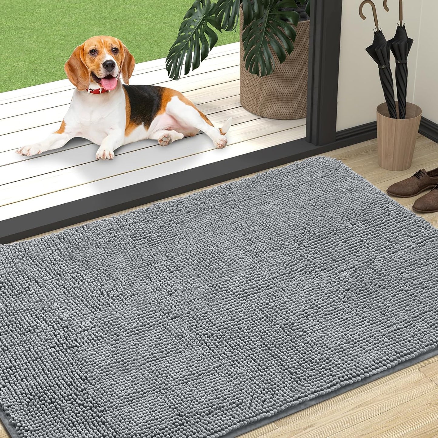 OLANLY Dog Door Mat - Absorbent Non-Slip Mud Mat for Indoor Use | 47x32 Inches, Quick Dry Chenille, Grey