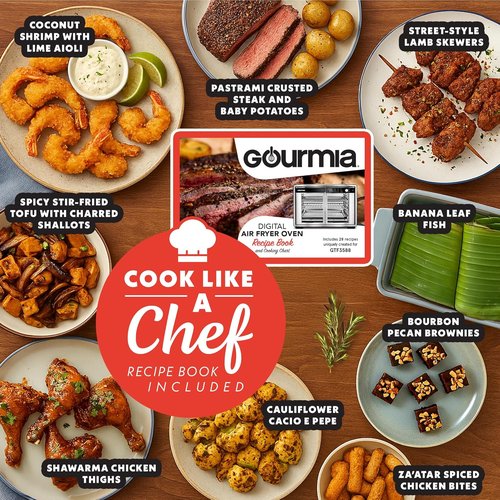 Gourmia French Door Air Fryer Oven - 37 Qt Convection Toaster Oven with 12 Cooking Presets | Digital Display, Peach